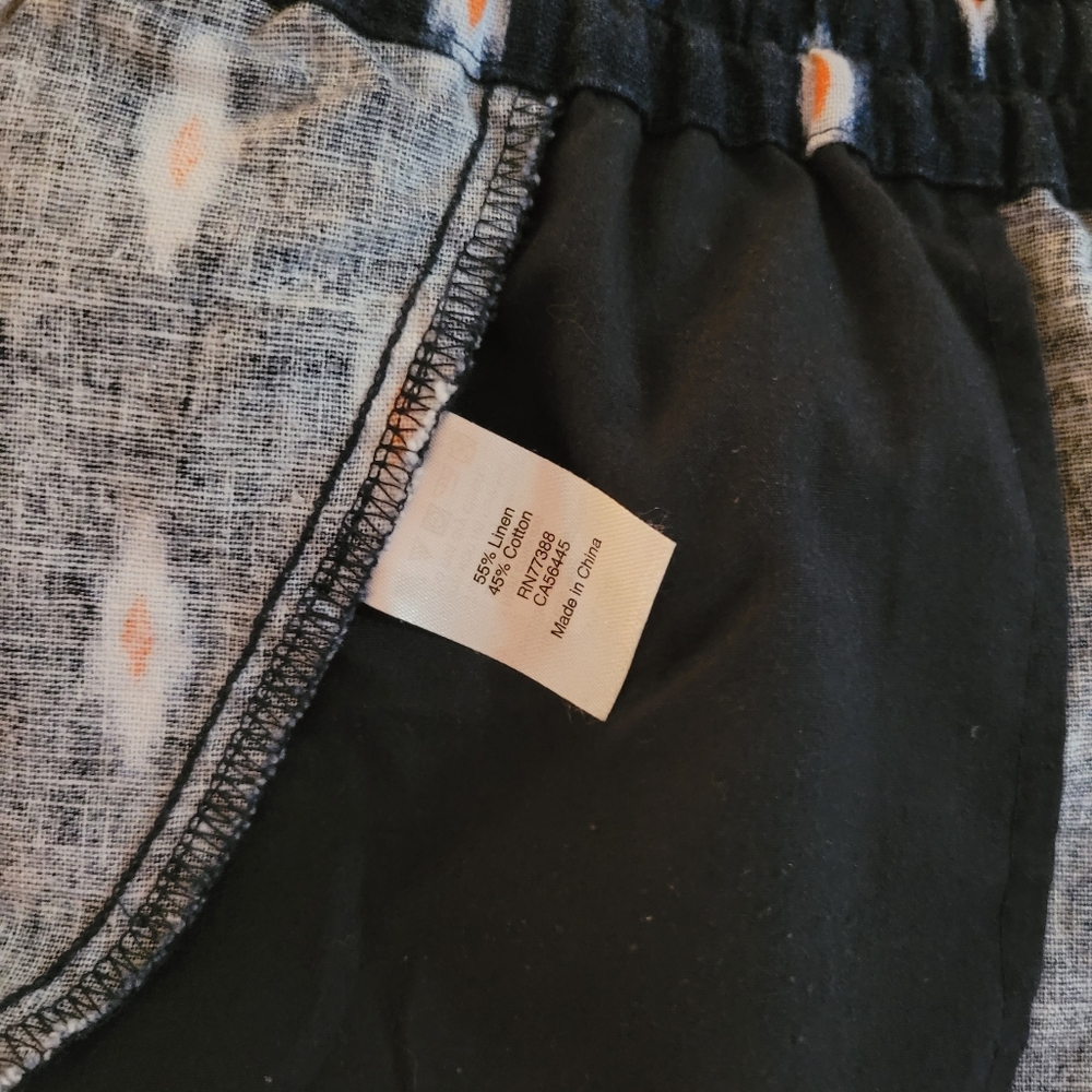 Peacock Patterned Linen Drawstring Ankle Pants - image 5